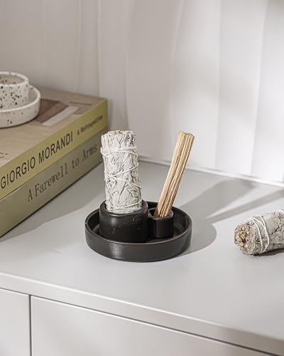 Ceramic Palo Santo and Sage Holder, Incense Holder for Palo Santo Sticks, Sage Burner Dish Stand with Ash Catcher, Modern Minimalist (Black) - Image 5