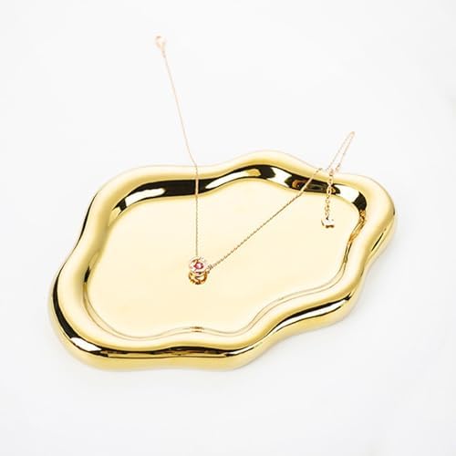 Jewelry Dish Trinket Tray for Women, Ring Dish Holder, Unique Cloud Shape Ceramic Plate Cute Things Vanity Aesthetic Room Decor Mother's Day Birthday (Gold) by MDFayeHome