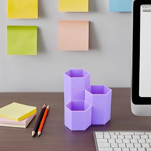 Pencil Organizer Pen Holder for Desk Pens Cup Small Desk Organizer Cute Pen Holder for Office,School and Home (Purple, Triangular) - Image 7
