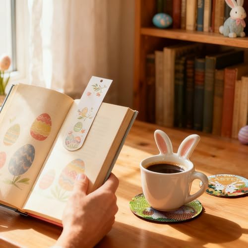 Zynlio Easter Diamond Paintings Coasters Kits Set with Holder,Diamond Art, DIY Diamond Crafts Coasters for Adults, Diamond Art Painting Kits for Women, Beginners, Diamond Craft Supplies (Easter) - Image 3