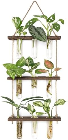 Mkono Plant Propagation Station, 3 Tier Small Brown Wall Hanging Vase Tubes by Mkono