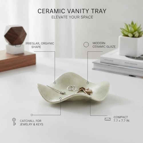 Ceramic Vanity Tray, Irregular Catchall Bowl for Jewelry and Keys, Modern Decorative Accent for Nightstand or Desktop, 7.7 x 7.7 Inches (1 PC) - Image 4