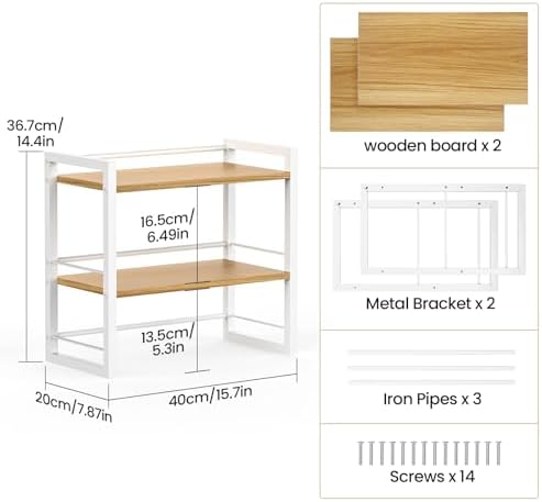 Office Desk Shelf Organizer, Wood Desktop Bookshelf Supplies Storage Rack, Shelf for Top of Desk and Dresser (White-2 Tier) - Image 3
