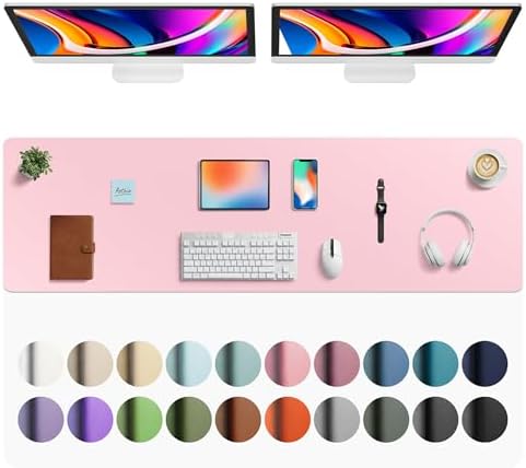 Aothia Faux Leather Desk Mat - Large Mouse Pad, Non-Slip PU Leather Blotter, Waterproof Writing Surface for Office and Home (Fairy Pink, 63" x 17") by AothiaSimpleNaturalUnique