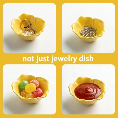 Mecaikru Ceramic Flower Jewelry Dish, 3.5 in Ring Tray with Gift Box & Card - Image 4