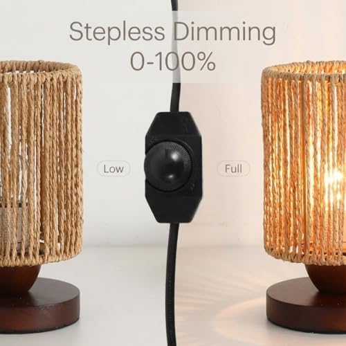 Handmade Rattan Lamp Boho Table Lamp for Bedroom, Stepless Dimming Small Woven Lamps for Night Stands with Warm White LED Bulb, Coastal Boho Lamp for Living Room Reading Nook Office Desk - Image 3