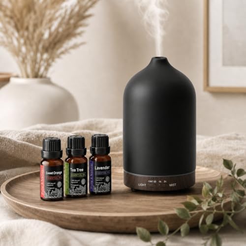 Ceramic 200ml Essential Oil Diffuser Timer 7 Soft Mood LED Lights by Unknown