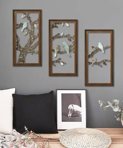 Putuo Decor Bird Wall Art, Set of 3 Love Bird on Tree Branch Decor, Modern Aesthetic Wall Hanging for Home Living Room Bedroom 16x8 in - Image 6