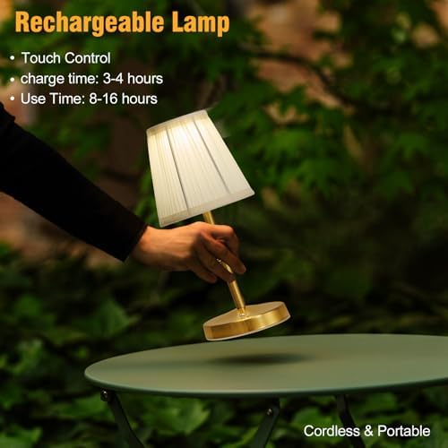 3000mah Battery Powered Lamp for Home,Small Cordless Lamps Rechargeable,3 Color Temperature 5W LED Touch Lamp Battery Operated Table Lights,Wireless Lamps for Tables,Kitchen,Living Room (Gold,H11”) - Image 5
