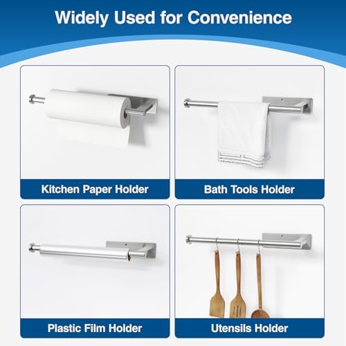 Paper Towel Holder Under Cabinet - Stainless Steel Paper Towel Holder Wall Mount, Self-Adhesive or Drilling, Silver Towel Rack for Kitchen Organization and Storage, Kitchen Paper Roll Holder - Image 6
