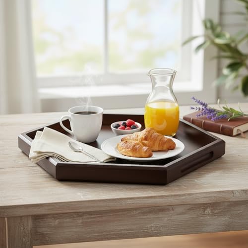 Hexagon Serving Trays & Platters, 11.8" Charcuterie Platter, Cafeteria Trays, Hexagon Wooden Ottoman Tray, Food Serving Boards Table Plates for Family Dinner Eating Parties - Image 5