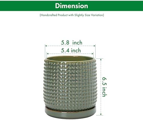D'vine Dev Beaded Ceramic Pot with Saucer, 6 in, Olive, 27-C-X-0 - Image 3