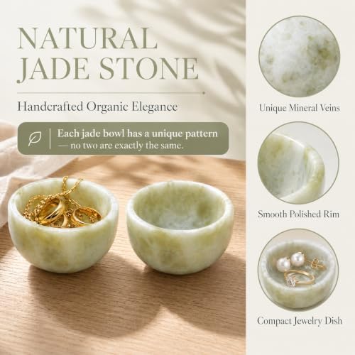 Ring Dish 2 PCS Lantian Jade Stone Bowl Trinket Bowl Jewelry Holder - Image 2