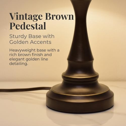 Traditional Table Lamp, Brown Farmhouse Desk Lamp with Fabric Shade - Image 5