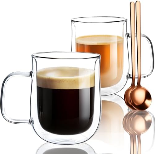 Double Walled Glass Coffee Mugs, 12 OZ, Set of 2 by COMOME