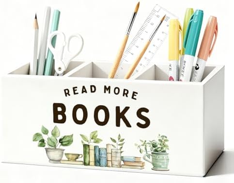 Book Lovers Gifts Pen Holder, Book Reader Gifts Pencil Holder for Desk, Read More Books Wooden Box Sign Decorations for Reading Room Corner Nook Classroom Desk Tabletop by Unknown