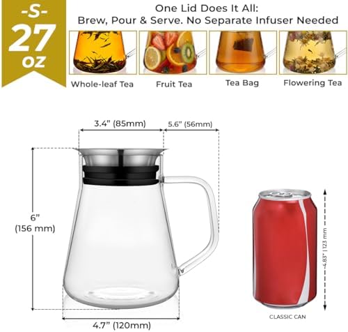 Aquach 27oz Glass Teapot with Filter Lid, Personal Stovetop Tea Pot - Image 4