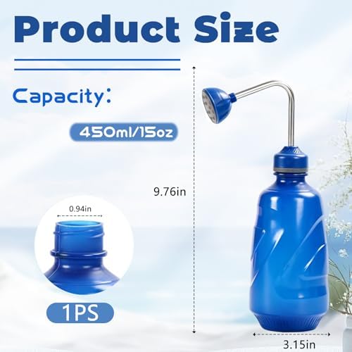 450ML Small Watering Can, 2 in 1 Spray Head for Indoor Plants, Blue - Image 2