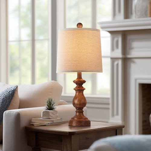 PARTPHONER Traditional Table Lamp Set of 2, Rustic Farmhouse Table Lamps for Living Room Bedroom, 22" Bedside Desk Lamps Vintage Nightstand Lamps with Linen Shades, Wood Grain - Image 6