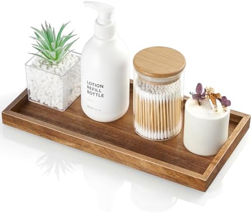 ALELION 11.7" Bathroom Vanity Tray for Counter - Acacia Wood Decorative Tray for Toilet Tank Makeup Perfume Jewelry Catchall Coffee Table - Wooden Kitchen Countertop Organizer for Soap Dispenser by ALELION