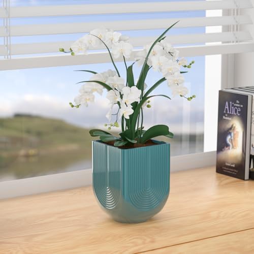 Ceramic Planter, 6 Inch Square Plant Pot with Drainage, Green - Image 3