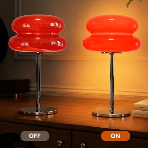 Bedroom Mushroom lamp, Medieval Modern Bedside Table lamp, dimmable Retro Egg Tart Headlight, Unique Home Mushroom Decoration Aesthetic Lovely Living Room Desk lamp (Red) - Image 7