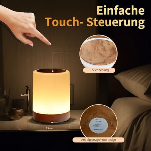 OORUN Touch Bedside Table Lamp,13 RGB Colors & 5 Brightness, USB Rechargeable Desk Lamp, Remote Control Dimmable Night Light with RGB Color Changing,Portable Lamp for Baby, Bedroom, Living Room - Image 2