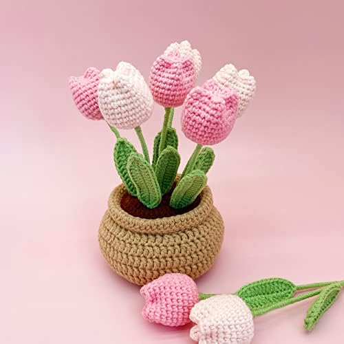 Lily's Lyric Flower Crochet Kit | Tulip Flowerpot | Step-by-Step Video Tutorial for Adults Teenagers | DIY Home Decoration Craft Gift Idea Pink - Image 2