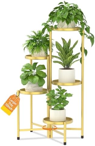 LASZOLA Plant Stand Indoor with 10 Inch Large Metal Tray, 5 Tier Gold by LASZOLA