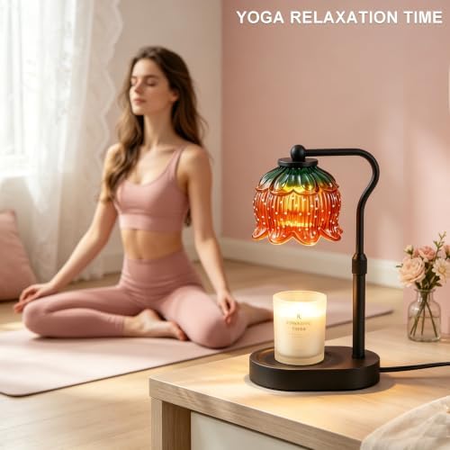Briever Flower Candle Warmer Lamp, Adjustable Height Electric Candle Lamp with Timer & Dimmer, Wooden Base Wax Warmer, Christmas Birthday Housewarming Gifts for Women Mom, Black-Strawberry - Image 6