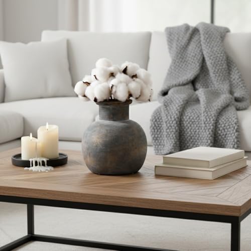 SIDUCAL Ceramic Rustic Farmhouse Vase | 6 Inch Pottery Decorative Flower | Boho | Terracotta Vase for Home Decor Table, Living Room, Bathroom Decoration, Shelf Decor, Mantel, Bronze - Image 5