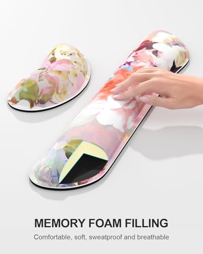 Auhoahsil Large Mouse Pad with Wrist Rests for Keyboard & Mouse, Thick Soft Ergonomic Memory Foam Wrist Supports, Big & Long Desk Mat 35.5 x 15.7 in, for Office Gaming Computer, Pink Flowers - Image 5