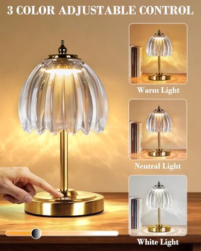WERFOP Cordless Rechargeable Glass Flower Desk Lamp (Transparent) - Image 2