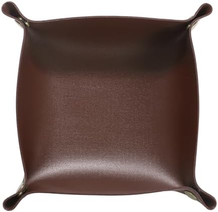 HARFINGTON PU Leather Valet Tray Unisex Folding Small Catchall Tray Portable Entryway Table Tray Nightstand Bedside Desk Tray for Key Wallet Watch Coin Jewelry Dice, Dark Brown by HARFINGTON