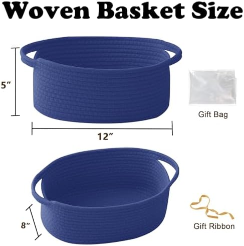 Royal Blue Woven Rope Basket,Baby Gift Basket with Bag & Ribbon - Image 2
