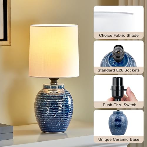 EJIAXIN Small Bedside Lamps -13.75" Farmhouse Table Lamps - Classic Ceramic Table Lamp for Bedroom, Living Room, Nightstand, Office, Side Desk Lamp, End Table - Image 6