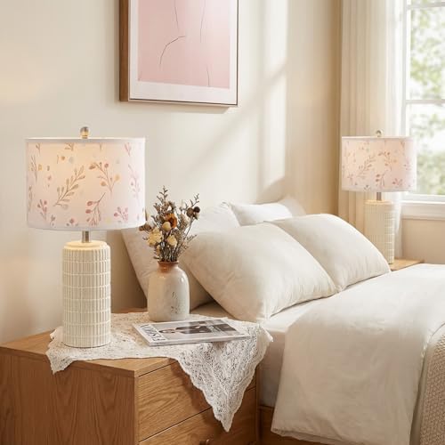PoKat 23'' Table Lamp with Flower Lampshade for Night Stands, Birthday Gifts for Women Mom, House Warming Gifts New Home Decor, Ceramic Lamp for Living Room, Modern Bedroom Lamp for Nursery - Image 5