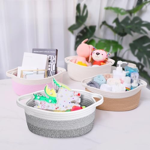 ABenkle Small Basket with Handles, Boho Decorative Rope Woven Dog Cat Toy Storage Bin Shelf Storage Organizer, Easter Christmas Gift Basket, 12"x8"x5" - Image 4
