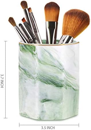 Pencil Holder, Pencil Cup for Desk, Makeup Brush Holder Cup, Cute Pencil Stand Marble Decorative for Kids Durable Ceramic Desk Organizer for Office, Classroom, Home, Antique Green Marble - Image 3