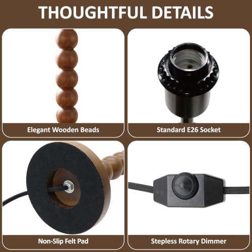Buruis 17.5" Walnut Wood Beaded Table Lamp with Linen Shade, Dimmable,Beige - Image 6