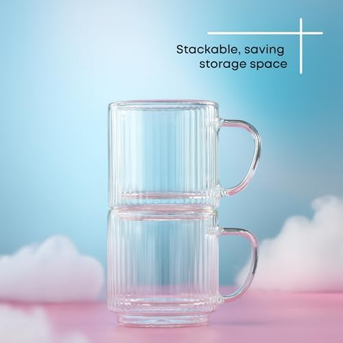 JoyJolt Haven Stackable Fluted Glass Mugs Set of 2, 5.5oz Ribbed Double Wall Glass Coffee Mugs, Stacking Insulated Coffee Cup Set also for Espresso Shot Tea Latte Macchiato Cappuccino - Image 6