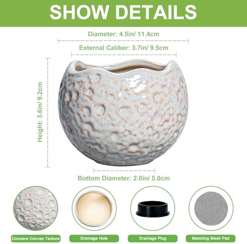 4 Inch Plant Pots, Ceramic Flower Pot for Indoor Plants, Grey - Image 2