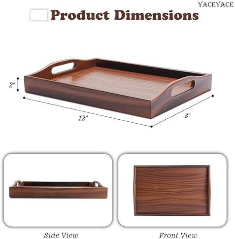 Small Serving Tray with Handles, 12"x8"x2" Wooden Tray - Image 2