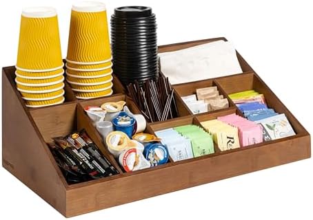 happimess Bambury 18" Cup and Condiment Station Bamboo Organizer, Brown by Happimess