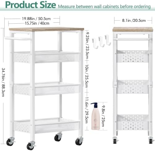 Vivihomety 4-Tier Laundry Utility Rolling Storage Cart with Wheels, Metal - Image 2