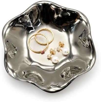 Ceramic Jewelry Tray, Lotus Leaf Ring Dish, Trinket tray Necklace Earrings small jewelry dish, Decorative Bowl for Dresser and Nightstand, Key Tray for Entryway, Gifts for Women, Silver by Unknown