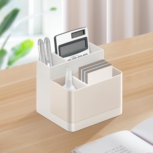 Poeland Desktop Storage Organizer, Pen and Pencil Cases Boxes, Pen or Pencil Holder Box Container for Desk, Office Supplies, Vanity Table Tan - Image 3