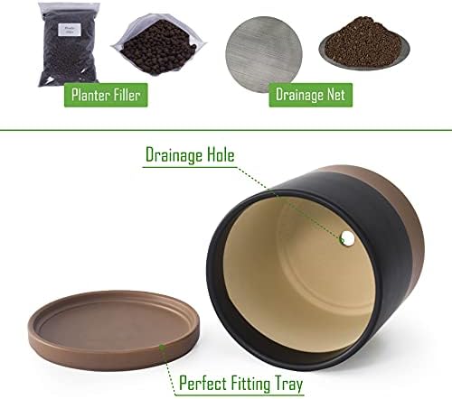 D'vine Dev 8 Inch Ceramic Planter Pot, Black/Tan, 94-O-D-7 - Image 4