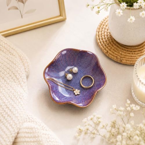 Purple Jewelry Dish Tray, Ring Dish, Ceramic Lotus Leaf Trinket Tray - Image 2