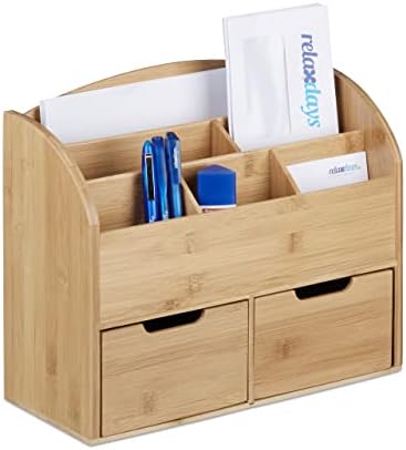 Relaxdays Bamboo Desk Organiser, Letter Holder, 6 Compartments, 2 Drawers, Wood Grain, 25.5 x 33 x 13.5 cm, Natural Brown, 13.5 x 33 x 25.5 cm by Relaxdays
